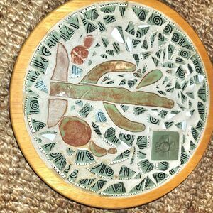 Bamboo Lazy Susan w Handcrafted Southwest Native Art Tile Mosaic 19" VTG Artisan